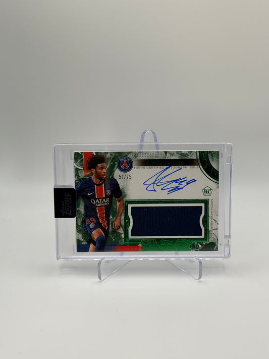 Ibrahim Mbaye Oncard Auto Memorabilia /75 - Topps Exhibition Paris Saint-Germain 24/25