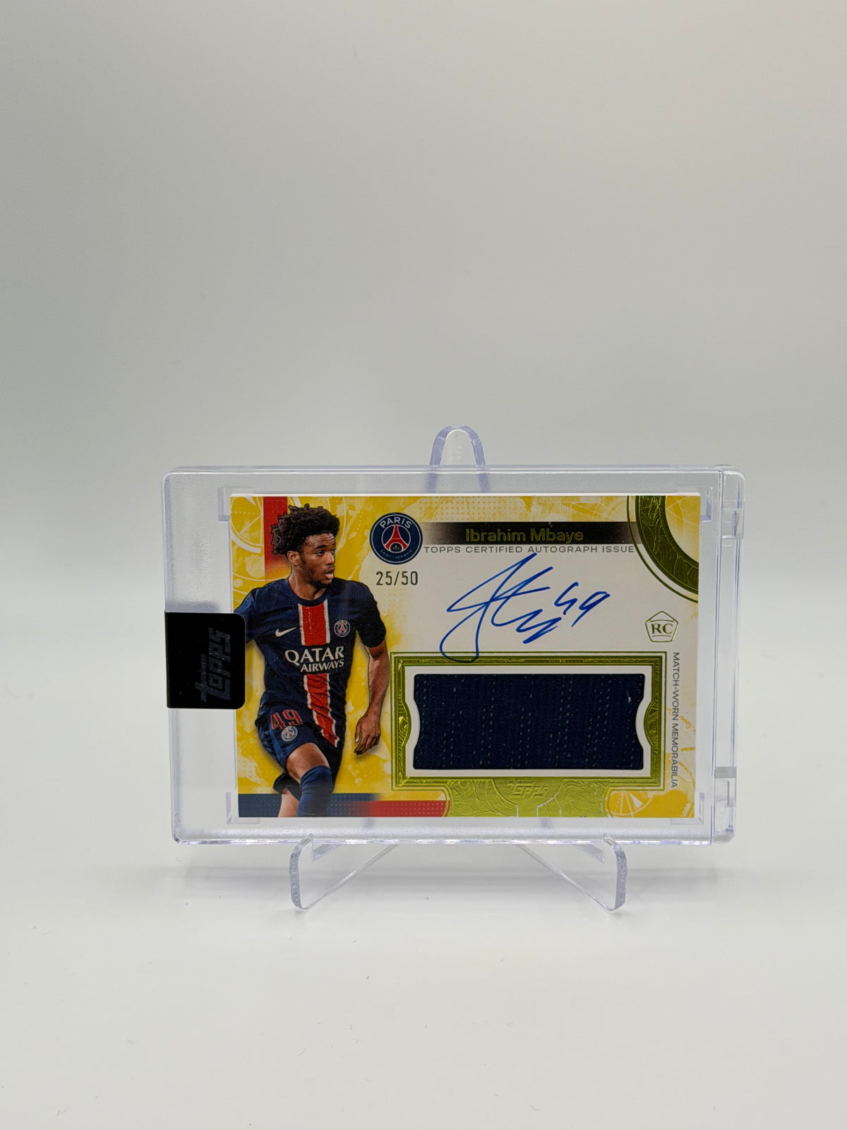 Ibrahim Mbaye Oncard Auto Memorabilia /50 - Topps Exhibition Paris Saint-Germain 24/25